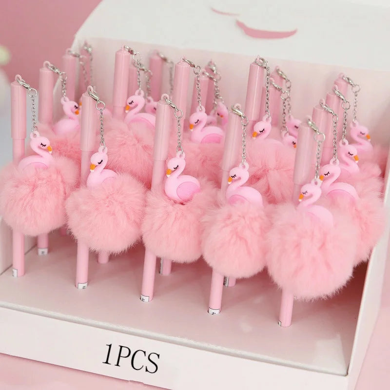 1pc Beautiful Pink Flamingo Gel Pen Plush Swan Pens for School Writing Girl Gifts Kawaii Neutral Office Supplies Stationery
