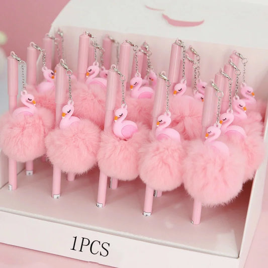 1pc Beautiful Pink Flamingo Gel Pen Plush Swan Pens for School Writing Girl Gifts Kawaii Neutral Office Supplies Stationery