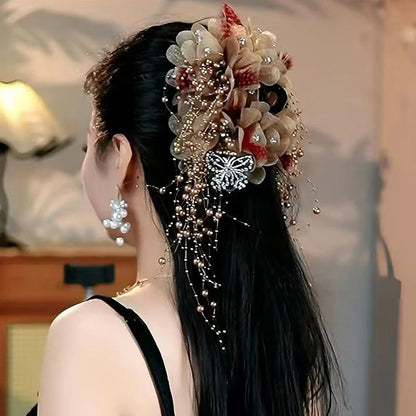 1PC Fashion Feather Butterfly Flower Pearl Tassel Hair Clip Women Shark Ponytail Clip Headdress Hair Accessories