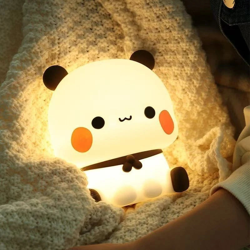 Kawaii Bear Panda Bubu And Dudu Led Night Light Lamp Cute Cartoon Nightlight Animal Bedroom Decorative Living Room Dolls Gifts
