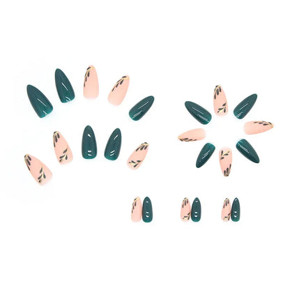 Fresh Green Tea 24 Pcs Fake Nail with Jelly sticker Press on False Nails Wearable Round Head Oval Full Cover Nail Tips
