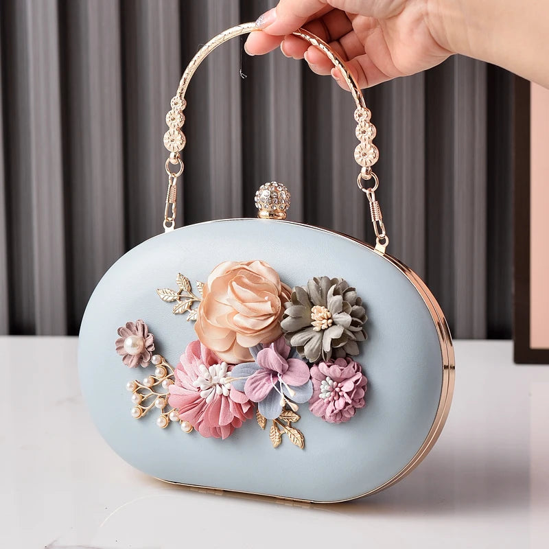 Round White Purses for Woman Flower Luxury Brand Handbag Party Wedding Clutch Female Retro Shoulder Bag for Cell Phone 2025