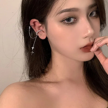 1Pc 2025 Fashion Minilist No Piercing Ear Cuff Earrings for Woman Fake Piercing Tassel Star Ear Clips Earrings for Women Jewelry