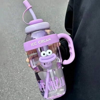 1 Pc Stylish Large-Capacity Sports Water Bottle with Straw, Portable & Heat-Resistant Plastic Cup for Women