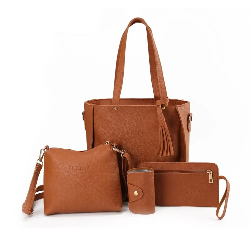 4Pcs/Set New High Capacity Crossbody Bag Leather Handbag Shoulder Bag Wallet Purses Portable Women Girls Fashion Casual Bag