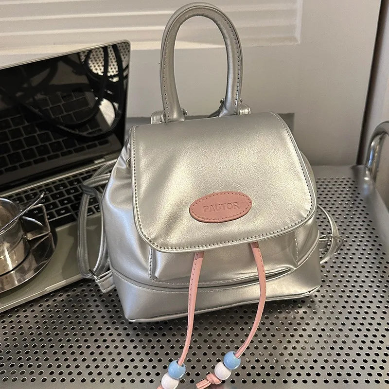 Retro college style backpack bag simple and fashionable color matching Korean autumn and winter new Korean contrasting color bac