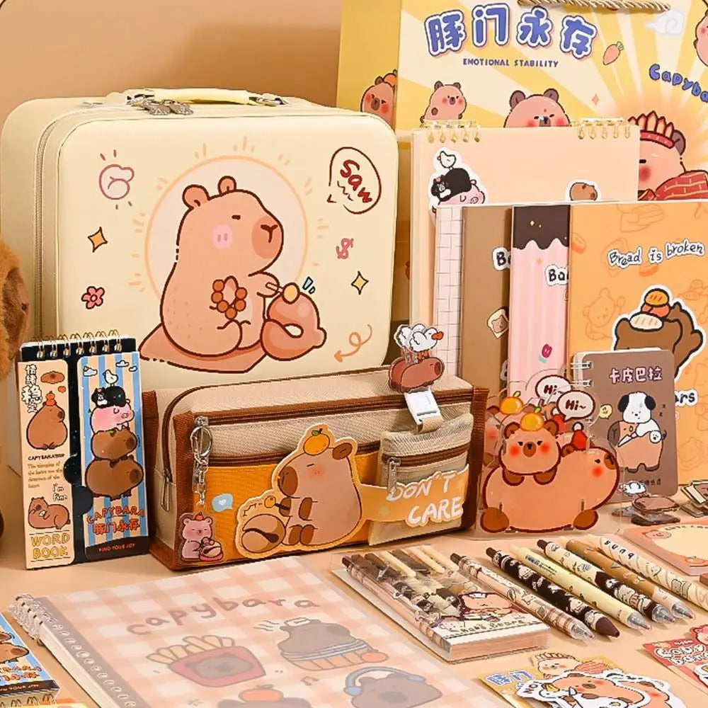 Cute Study Stationery Set Stickers Sharpener Creative Pen Bag Notebook Large Capacity Suitcase Stationery Gift Pack Students