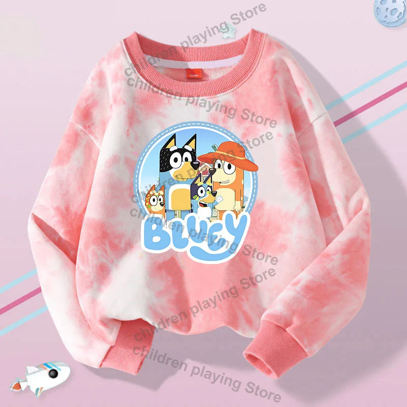 Blueyi Series Kid Pullover Sweatshirts Trendy Long Sleeves Top Bingo Autumn Winter Cartoon Child Clothes Birthday Christmas Gift