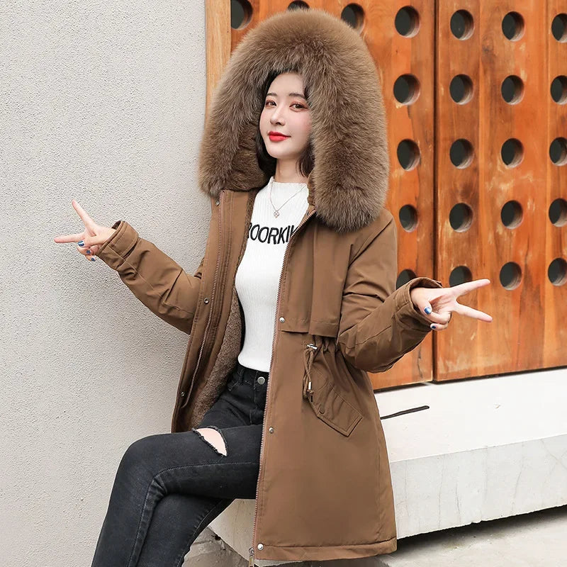 Winter Cashmere and Thick Parkas 2025 New Style Temperament Long Cotton-padded Jacket Large Size Parkas Woman Winter Jacket