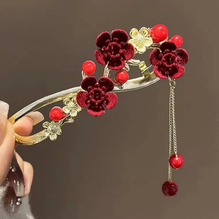 Delicate Tassels Rose Flower Alloy Hairpins for Women Girls Charm Retro Hair Clip New Hair Women's Accessories Gifts