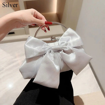 Fashion Rhinestone Bowknot Evening Bag Glitter Gold Silver Bow Chain Bag Clutch Bag for Women Female