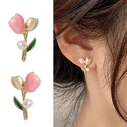 925 Silver Needle Korean Fashion Bowknot Tulip Earrings For Women Jewelry 2026 Trending New Women's White Flower Earrings Brinco