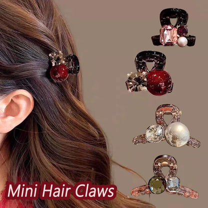 Luxury Rhinestone Pearl Hair Claws Mini Size Cross Shark Clip Women Girl Non Slip Plastic Side Barrettes Sweet Hair Accessories