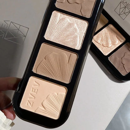 4-in-1 Contour Highlighter Palette Matte Bronzer & Shimmer Highlighter Compact Nose Contour Powder Face Sculpting Makeup Palette