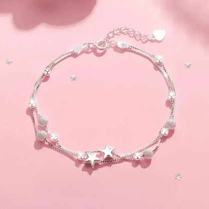 Niche Design Star Chain Tassel Bracelet for Women Fantasy Blue Crystal Beads Elastic Rope Bracelet Best Friend Jewelry Gifts