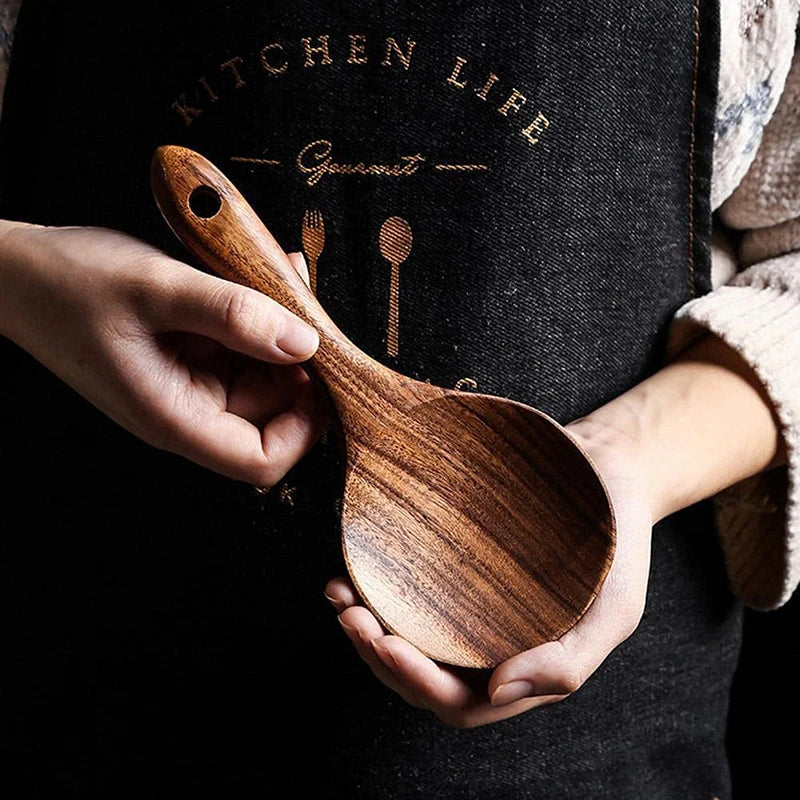 Wood Rice Spoon Wooden Kitchen Spoon Rice Paddle Scoop Ladle Tablespoon Big Serving Spoon Tableware Kitchen Utensils Cooking Too