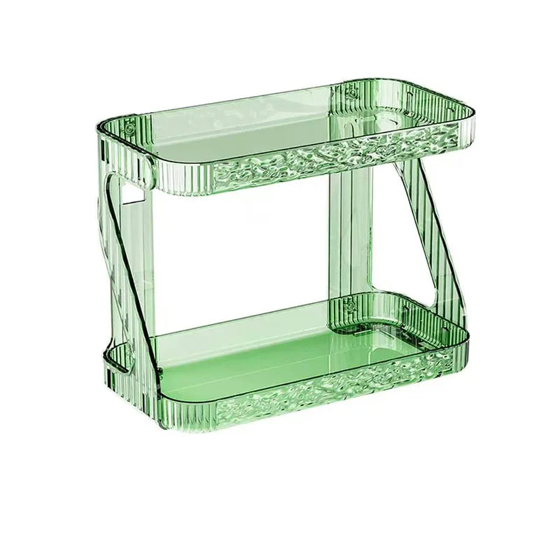 Gold Luxury Double Layer Bathroom Kitchen Vanity Cosmetic Transparent Storage Rack No Drilling Required Modern Minimalist Design