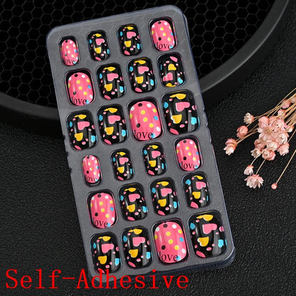 12pcs Cute Kids Dress-Up Fake Nail Girls Press on Nails Princess Pretend Play Toy Nail Tips Self-adhesive Children False Nails *