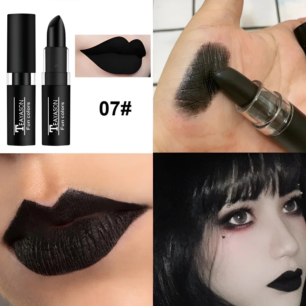 12 Colors Matte Nude Clay Lipstick Vampire Makeup Punk Black Lip Gloss Dark Paint Stick Durable Waterproof Lasting Cosmetics