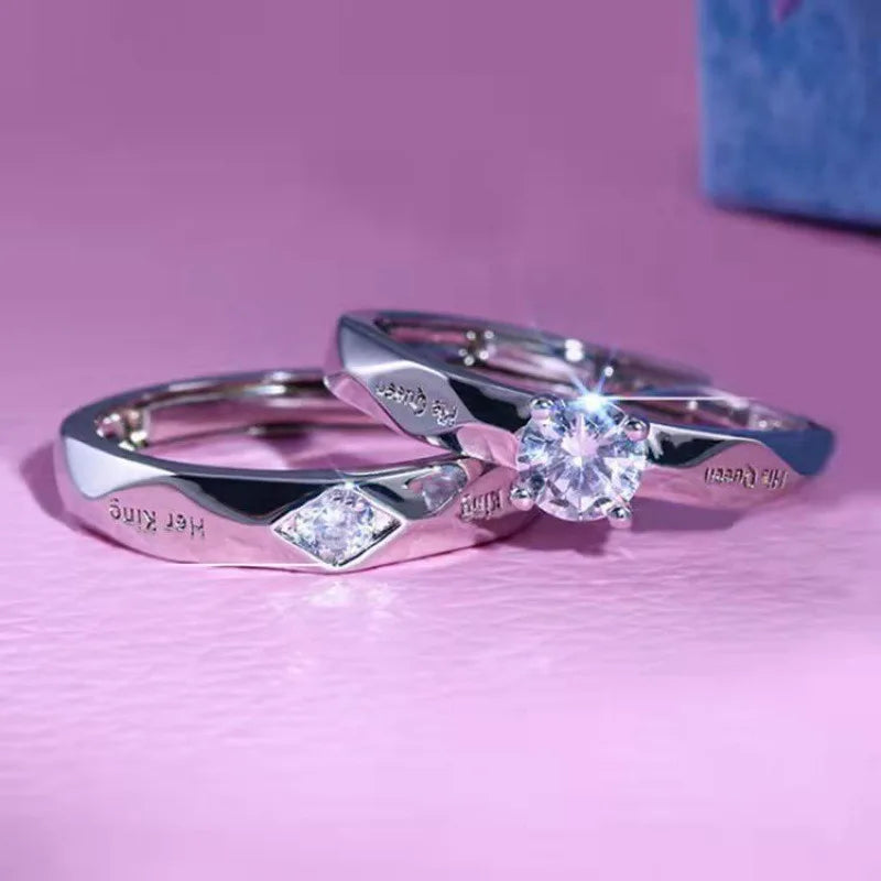 High Quality Adjustable Trendy Couple Wedding Rings for Women &Men Lovers Simple Cubic Zirconia Silver Color Fashion Jewelry