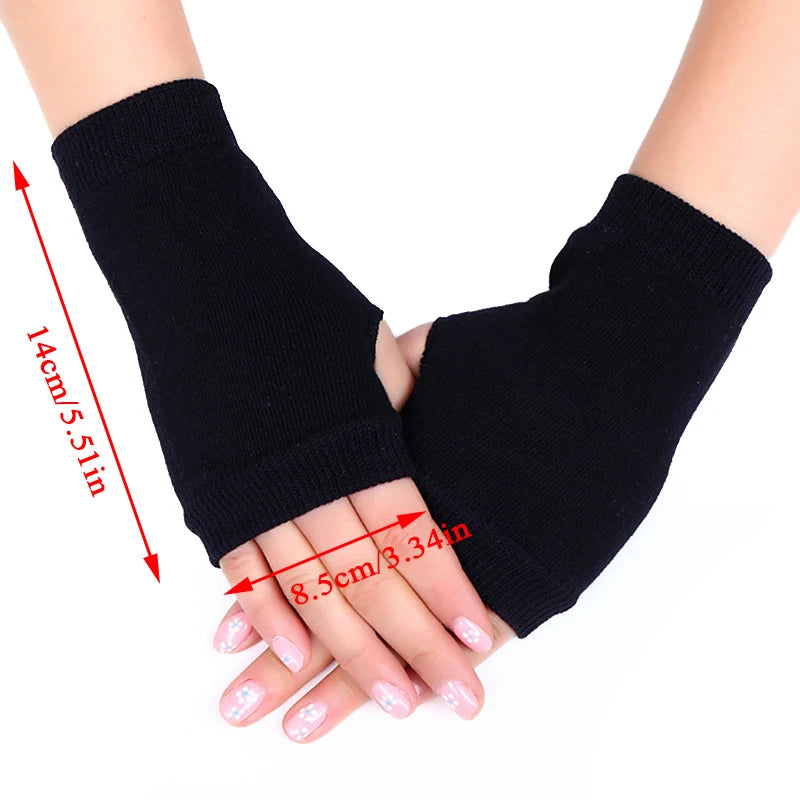 1 Pairs Half Finger Gloves Thumb Holes Hand Wrist Arm Warmer Solid Color Stretch Mittens Unisex Warm Fingerless Knitted Gloves