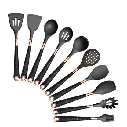 Silicone Cooking Utensils Set Non-Scratch Non-Stick Heat Resistant Spatula Spoon Rose Gold Handle With Bucket Kitchen Gift