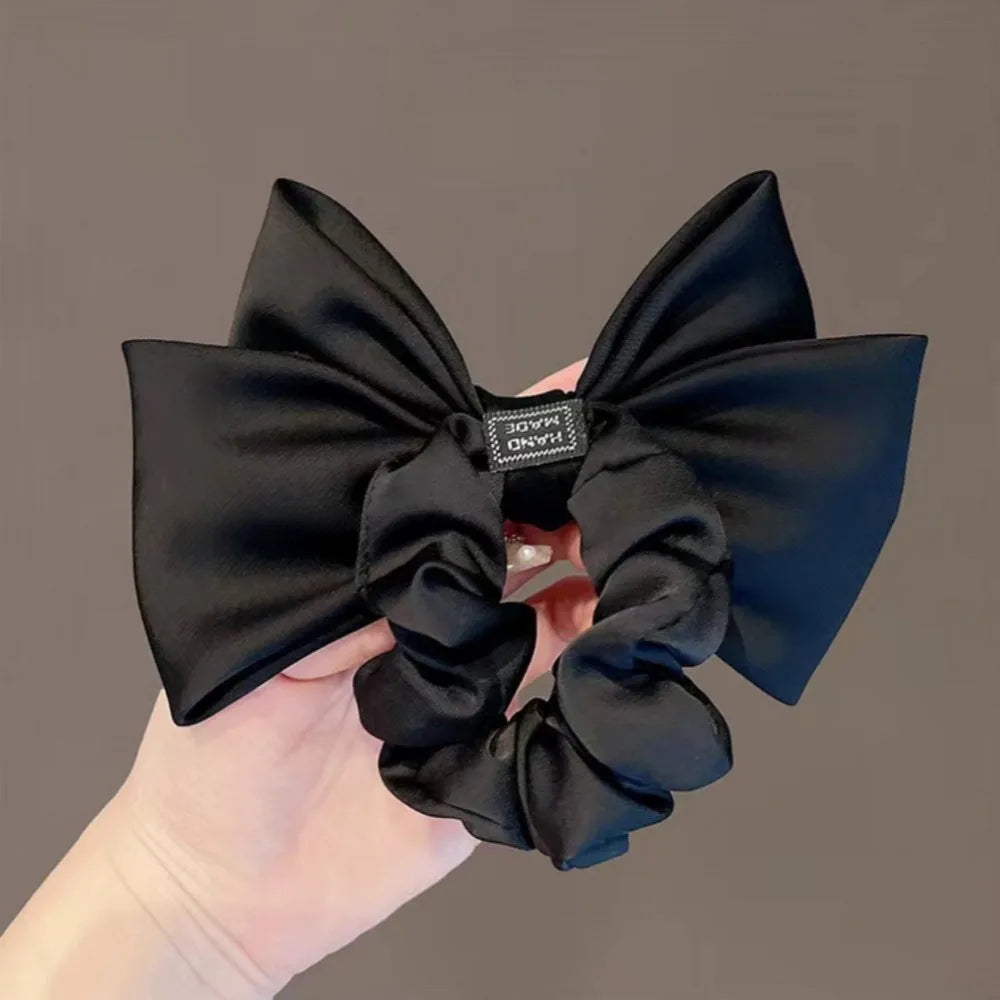 Female Satin Bow Hairpin Ponytail Clip Two-layer Bowknot Ribbon Spring Clip Temperament Accessories Korean Fashion Elegant