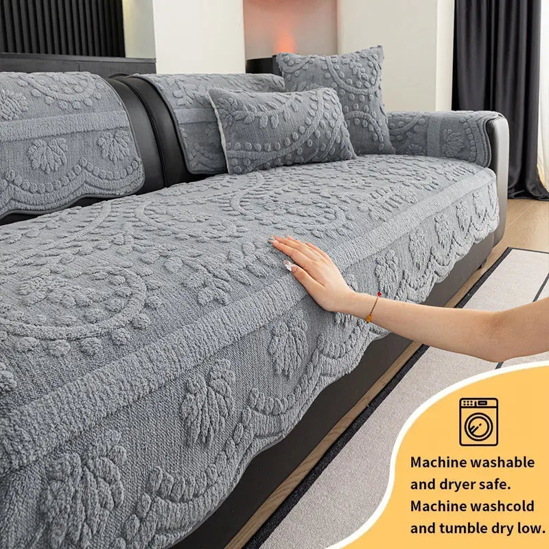 1PC-Modern plush sofa cushion, autumn and winter thick warm sofa cover, simple and high-end cushion, non slip cover cloth