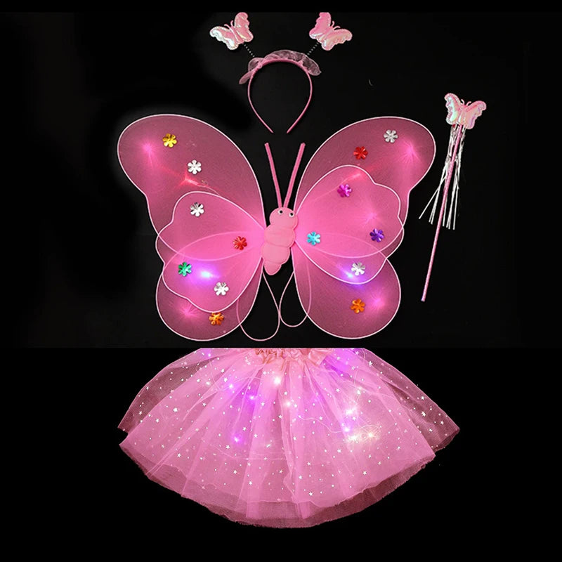 Kids Butterfly Headband Wings Cute Party Props with Fairy Wand Glitter Butterfly Dressing Up Fairy Wing Cosplay Costume