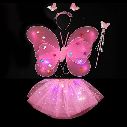 Kids Butterfly Headband Wings Cute Party Props with Fairy Wand Glitter Butterfly Dressing Up Fairy Wing Cosplay Costume