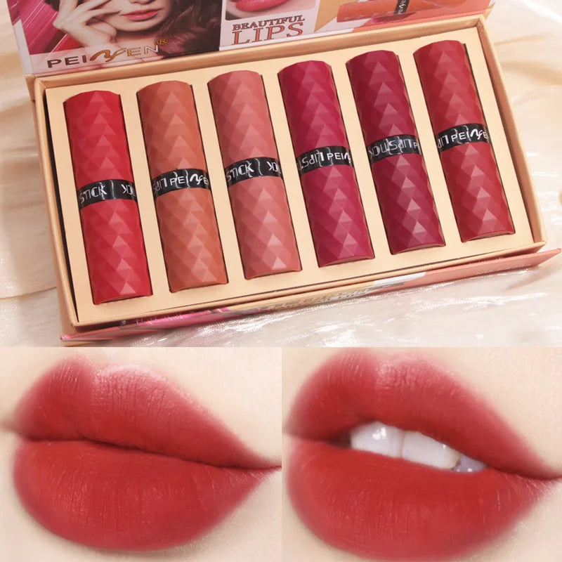 Six-color Long-lasting Premium Lipstick Set, Water-resistant and Long-lasting, Enhances Color Without Staining The Cup