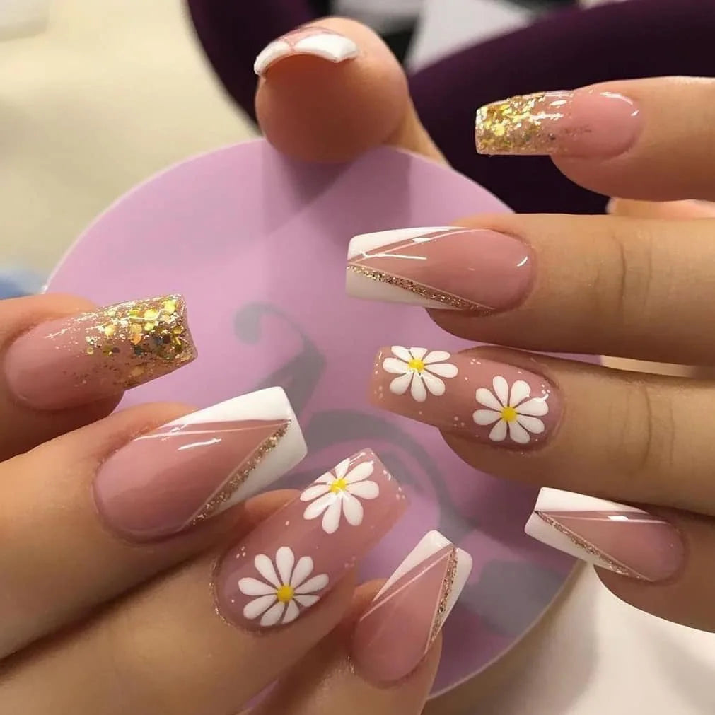 Luxury Designed Reusable Pink Nude False Nails Short Custom Acrylic Press On Nails Artificial Nails With Glue For Woman And Girl