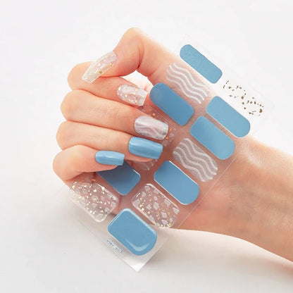 16Tips Nude Semi-Cured Gel Nail Wraps Sticker Long-Lasting UV LED Lamp French Nail Decal Full Cover Waterproof Semi-Cured Sticke