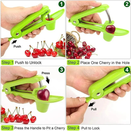 Cherry Pitter Tool, Heavy-Duty Cherry Seed Core Remover, Cherry Pitter Remover Tool with Space-Saving Lock Design