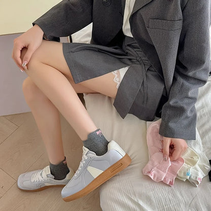 New Design Heel Bow Women Short Socks Lolita Kawaii Summer Thin Breathable Hollow Out Low Tube Sock Ins Trend White Cotton Socks