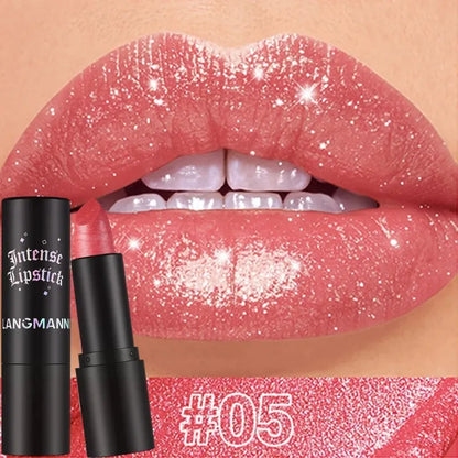 Nude Gray Metallic Lipstick Glitter Diamond Waterproof Long-Lasting Lip Gloss High Pigment Shiny Sparkling Pearl Lip Tint Makeup