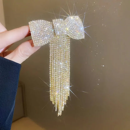New Fashion Rhinestone Bow Hair Clip Luxury Long Tassel Elegant Hair Barrette Gift for Girls Women