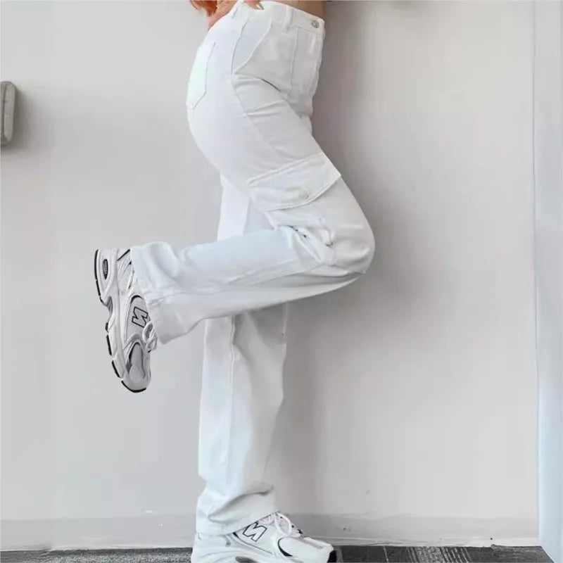 Women Vintage Cargo Pants Streetwear New Y2K Techwear Korean Harajuku Parachute Pants Beige Sweatpants Wide Leg Joggers Trousers