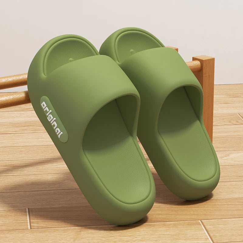 Thick Platform Pillow Slippers Women 2025 Summer Soft Sole Eva Cloud Slippers Woman Letter Print Non Slip Indoor House Shoes