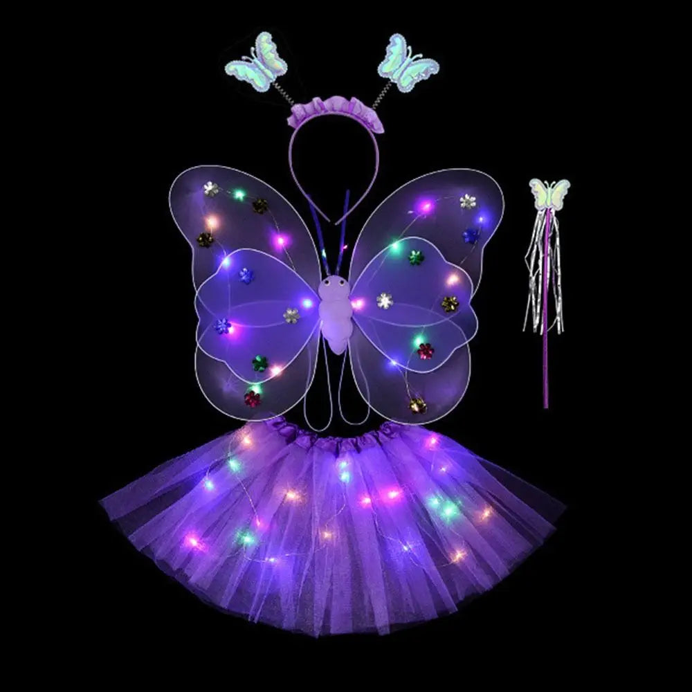 Luminous Wings Flashing Butterfly Skirt Lights Suit LED Children Costume Props Girls Skirts Angel 2-8year Easter Valentines Day