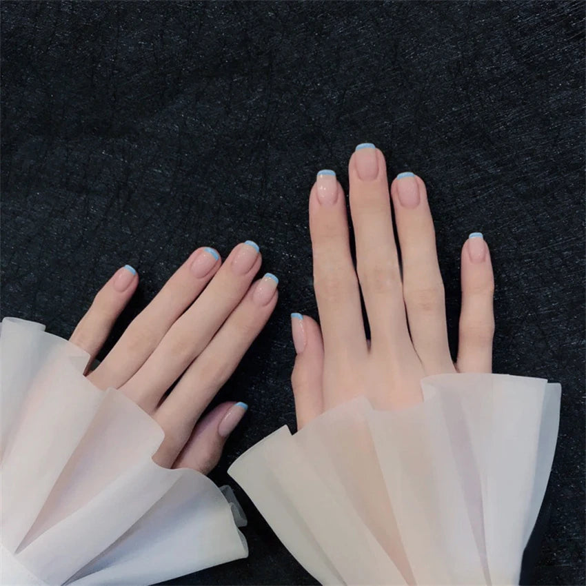 24Pcs/Set Pink Bow French Fake Nails Art Cute with Diamonds Girls Reusable Ballet Press on Nail Tips Oval Acrylic Stick on Nails