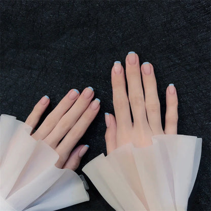 24Pcs/Set Pink Bow French Fake Nails Art Cute with Diamonds Girls Reusable Ballet Press on Nail Tips Oval Acrylic Stick on Nails