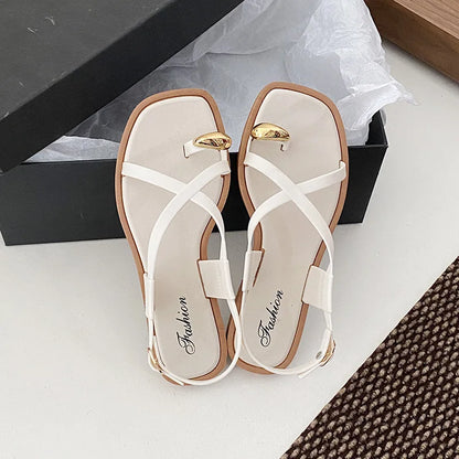 2026 New Women's Summer Outdoor Wear Single Toe Style Flat Bottom Sandals High Quality PVC Material Adults Roman Style Slippers