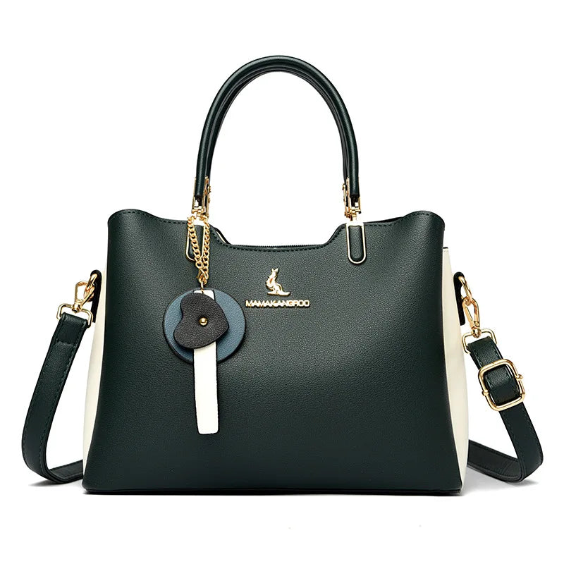 2025Autumn Fashion Simple Large Capacity Women's Handbag Color-Block Multi-Compartment High-End Mom Bag Commuter Bag