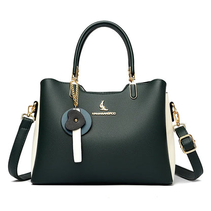2025Autumn Fashion Simple Large Capacity Women's Handbag Color-Block Multi-Compartment High-End Mom Bag Commuter Bag