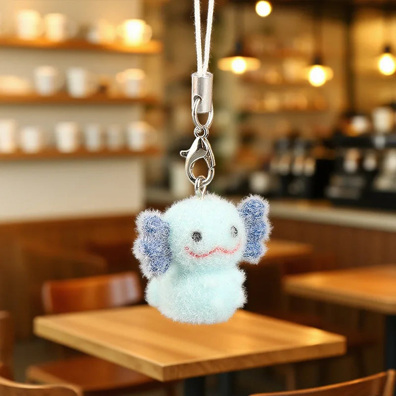 Cute Plush 3D Cat Keychain Creative Flocking Animal Pendant Bag Phone Lanyard Hanging Keycord Charm Keychain DIY Accessories