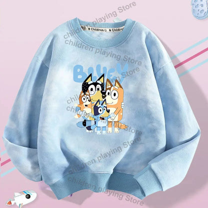 Blueyi Series Kid Pullover Sweatshirts Trendy Long Sleeves Top Bingo Autumn Winter Cartoon Child Clothes Birthday Christmas Gift