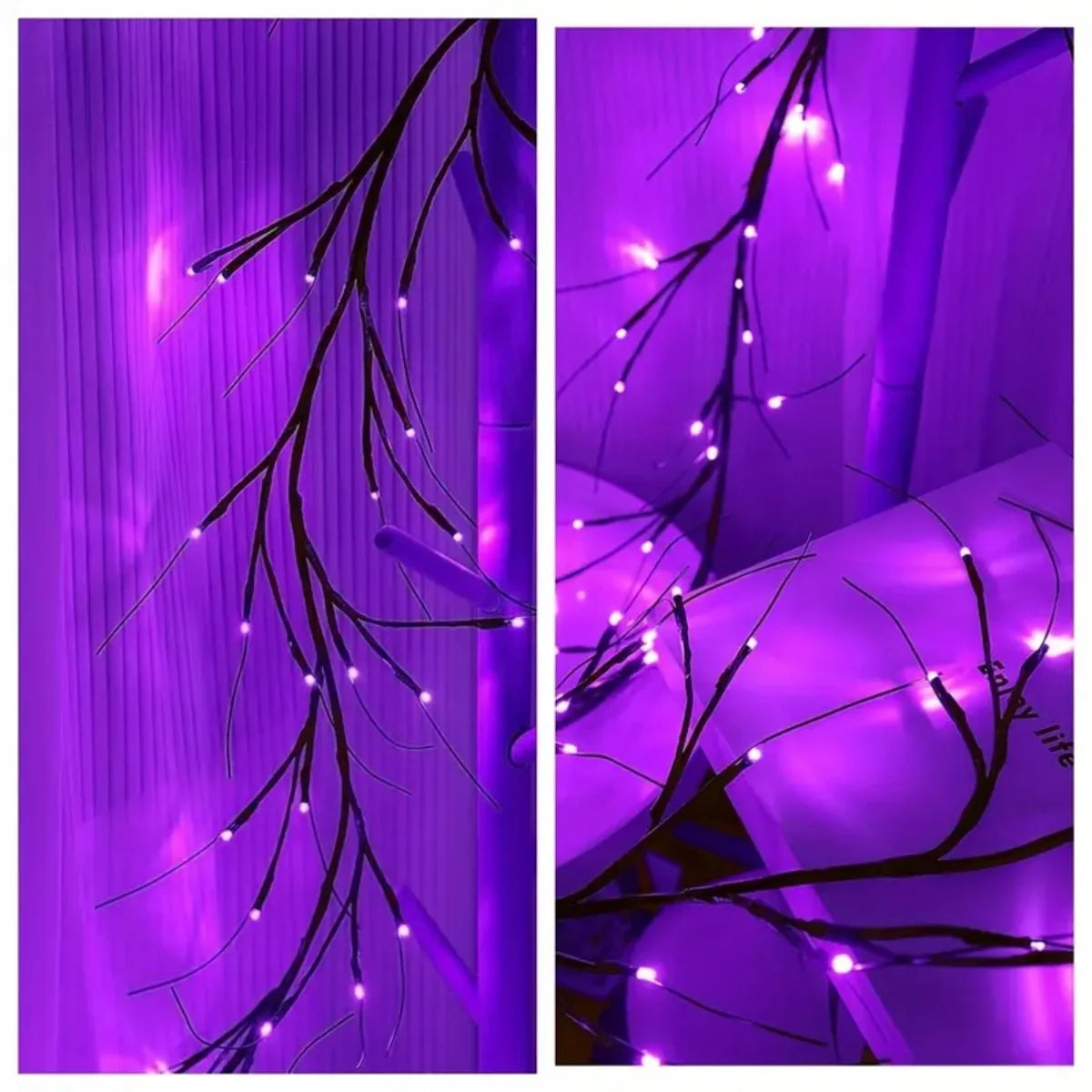 1PC 54 LED Halloween Atmosphere Purple Rattan Lights DIY Branches Garland Outdoor Indoor Waterproof Walls Lights Battery Powered