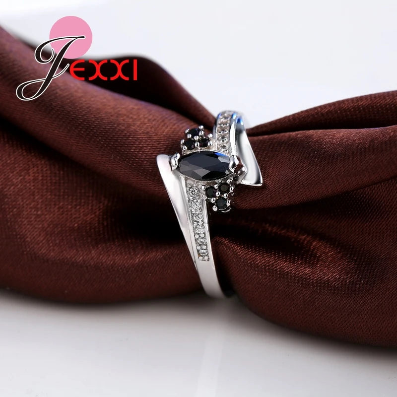 925 Sterling Silver Jewelry Black Agate White Zircon Stone Wedding Band Ring for Women Hot Selling Promise Bijoux