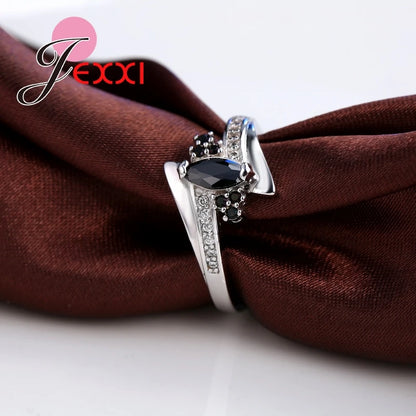 925 Sterling Silver Jewelry Black Agate White Zircon Stone Wedding Band Ring for Women Hot Selling Promise Bijoux